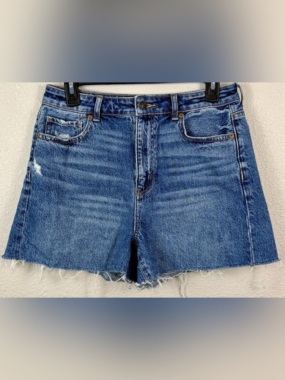 American Eagle Relaxed Mom Shorts Women’s 6 Distressed Denim Raw Hem High Rise